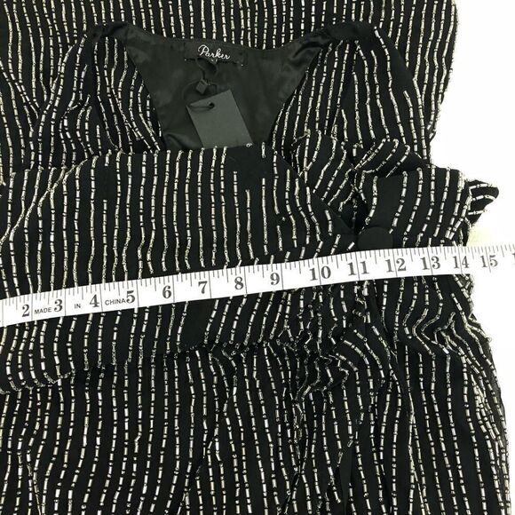 NWT Parker Theron Liquid Silver Beaded Dress 0 New with Tags Black Vneck Split - Picture 6 of 8
